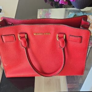 Michael Kors Red Saffiano Satchel with Gold Hardware